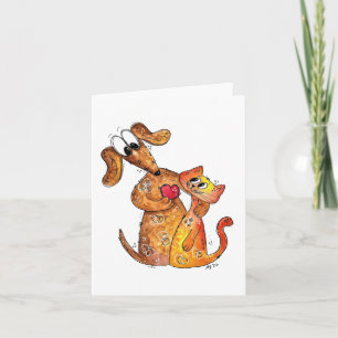 Carte Chien et chat fantaisistes mignons