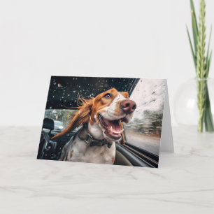 Carte Chien excité sur Rainy Car Ride Art