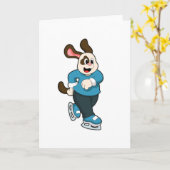 Carte Chien faisant du patin à glace avec des patins à g (Fleur jaune)