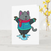 Carte Chien faisant du patin à glace avec patins à glace (Fleur jaune)