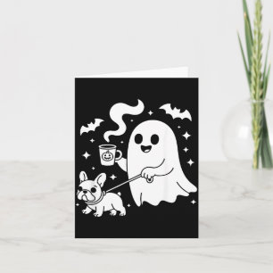Carte Chien fantôme bouledogue français café Halloween