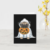 Carte Chien fantôme Pug Halloween (Fleur jaune)