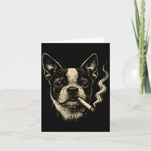 Carte Chien fumant une cigarette drôle de mème de Boston (Devant)