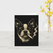 Carte Chien fumant une cigarette drôle de mème de Boston (Fleur jaune)
