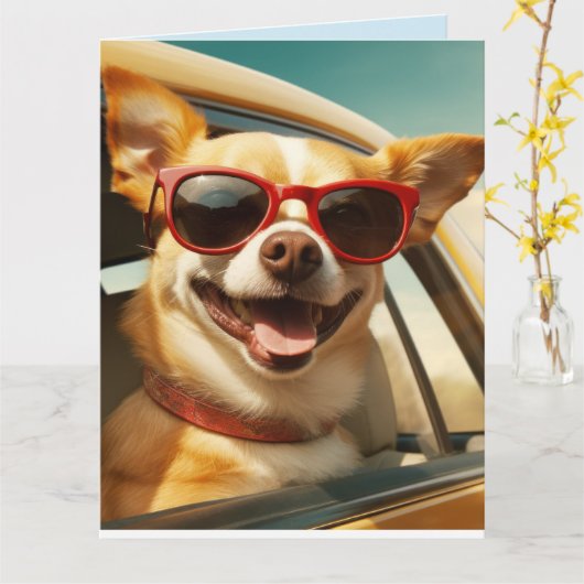CARTE CHIEN FUNNY BANNITHDAY GREETING CARD (Fleur jaune)