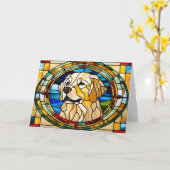 Carte Chien Golden Retriever Mignon en Vitrail (Fleur jaune)