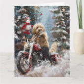 Carte Chien Goldendoodle à moto Noël  (Devant)