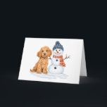 Carte Chien Goldendoodle d'hiver Bonhomme de neige migno<br><div class="desc">Illustration mignonne de différentes races de chiens construisant un bonhomme de neige. Parfait pour les amoureux des animaux ou les parents de chiens pendant la saison enneigée.</div>