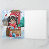 Carte Chien Havanais dans la maison de Noël enneigée (Intérieur)