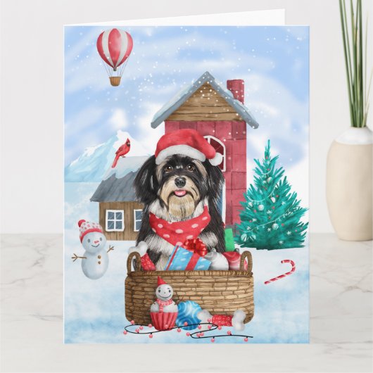 Carte Chien Havanais dans la maison de Noël enneigée (Devant)