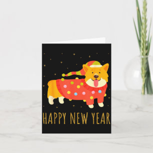 Carte Chien heureux Corgi célébrant la nouvelle année Co