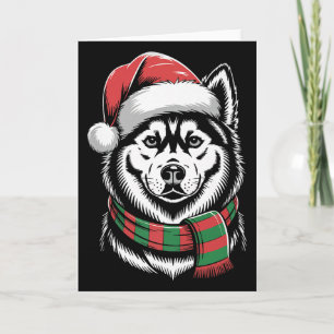 Carte Chien Husky Sibérien Chapeau Écharpe de Noël de No