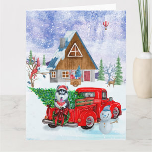 Carte Chien Husky Sibérien dans un camion de livraison d