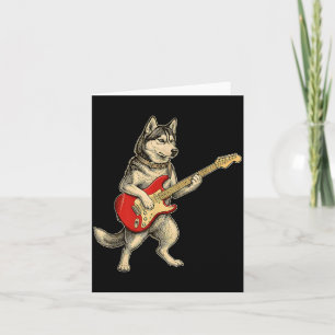 Carte Chien Husky Sibérien Jouant Du Guitare Électrique