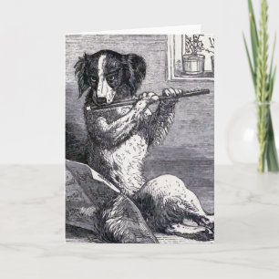 Carte "Chien illustration vintage jouant cannelure"
