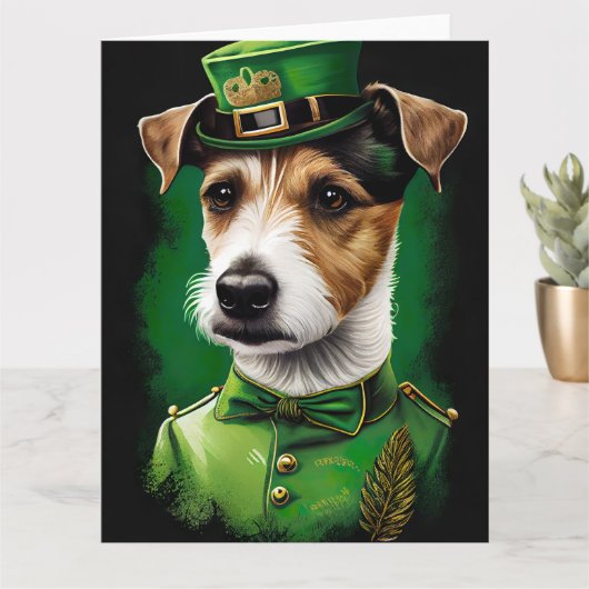 Carte Chien Jack Russell en robe de la Saint-Patrick (Petite plante)