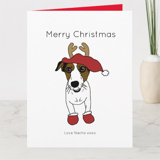 Carte Chien Jack Russell Terrier Noël Santa mignon (Devant)