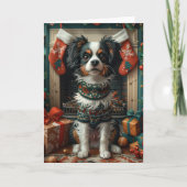 Carte Chien japonais avec cadeau de Noël cheminée (Devant)