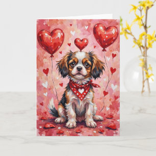 Carte Chien Japonais de la Saint-Valentin Assis avec des