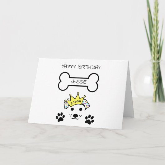Carte CHIEN JAUNE ANNIVERSAIRE, Nom personnalisé (Devant)