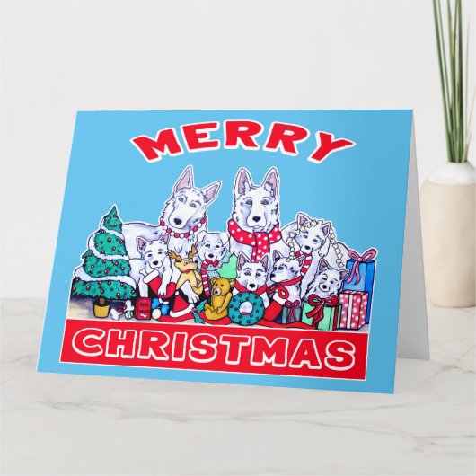 Carte Chien Joyeux Noël Blanc Berger Fête GSD Fun (Devant)