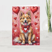 Carte Chien Keeshond de la Saint-Valentin assis avec des (Devant)