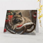 Carte Chien Keeshond Noël Festif (Fleur jaune)