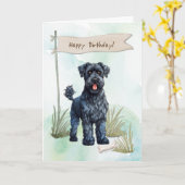 Carte Chien Kerry Blue Terrier sous signe d'anniversaire (Fleur jaune)