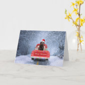 Carte Chien Labrador chocolat dans la neige assis Noël (Fleur jaune)