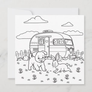 Carte Chien, Lapin et Camp Page de coloriage du campin