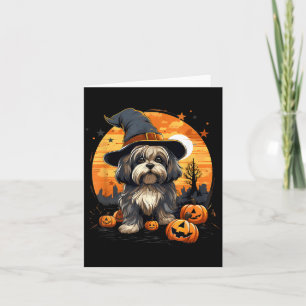 Carte Chien Lhasa Apso sorcière d'Halloween effrayant