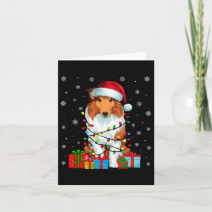 Carte Chien Luminaires de Noël laid Santa Hat Rough Coll