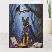 Carte Chien Malinois belge Peinture d'Halloween lunaire (Devant)