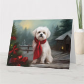 Carte Chien maltais à Noël de neige (Devant)