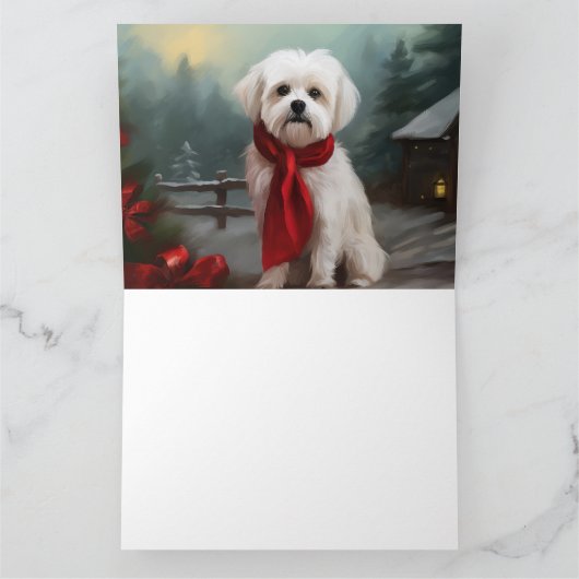Carte Chien maltais à Noël de neige (Intérieur)