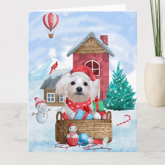 Carte Chien maltais dans une maison pour chien de Noël e (Devant)