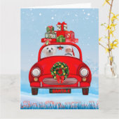 Carte Chien maltais dans une voiture avec le Père Noël  (Fleur jaune)