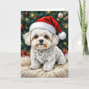 Carte Chien maltais de Noël sur un Coussin à fourrure