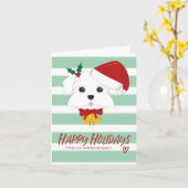 Carte Chien maltais Joyeux Fêtes Noël Salutation (Fleur jaune)