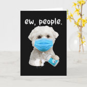 Carte Chien Maltais Qui Écoute Un Chien Portant Un Masqu (Fleur jaune)