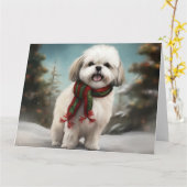Carte Chien Malti Tzu à Noël de neige (Fleur jaune)