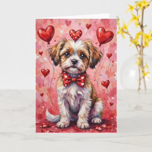 Carte Chien Malti Tzu de la Saint-Valentin assis avec de