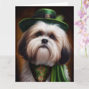 Carte Chien Malti Tzu en tenue de la Saint-Patrick