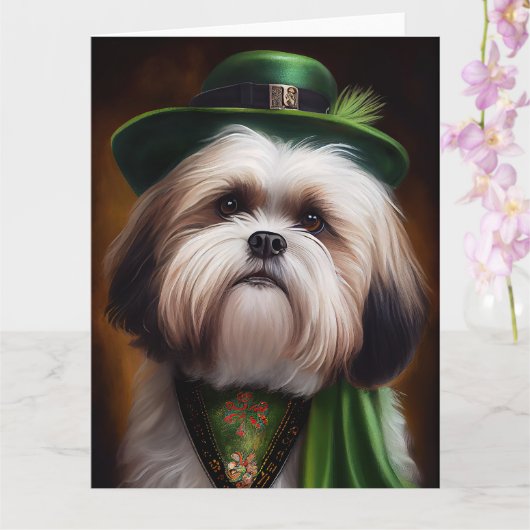 Carte Chien Malti Tzu en tenue de la Saint-Patrick (Orchidée)