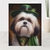 Carte Chien Malti Tzu en tenue de la Saint-Patrick (Devant)