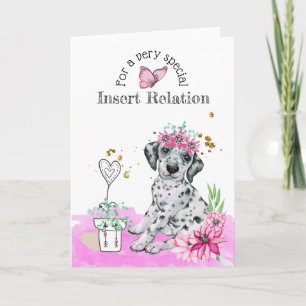 Carte Chien mignon à coeur floral d'anniversaire filles 