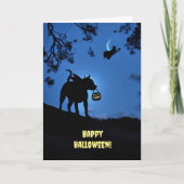 Carte Chien mignon d'Halloween en costume avec brique ou (Devant)
