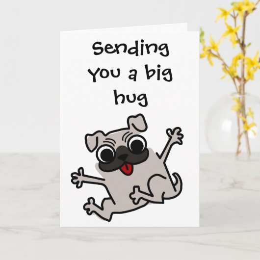 Carte Chien mignon envoyant 4 câlins Vous Mlle (Fleur jaune)