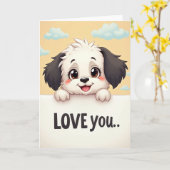 Carte Chien Mignon Je T'Aime (Fleur jaune)