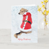Carte Chien mignon Noël Neige Costume rouge Père Noël (Fleur jaune)